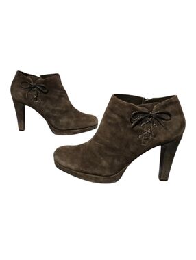 Bandolino Forest Green Suede Side-Zip Heeled Ankle Booties Boots Women's 6.5M